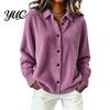 Lapel Shirt Coat Women Plush Cardigan Sweater, Long Sleeve Button Down Knit Jacket, Warm Casual Open Front Outerwear for Autumn Winter