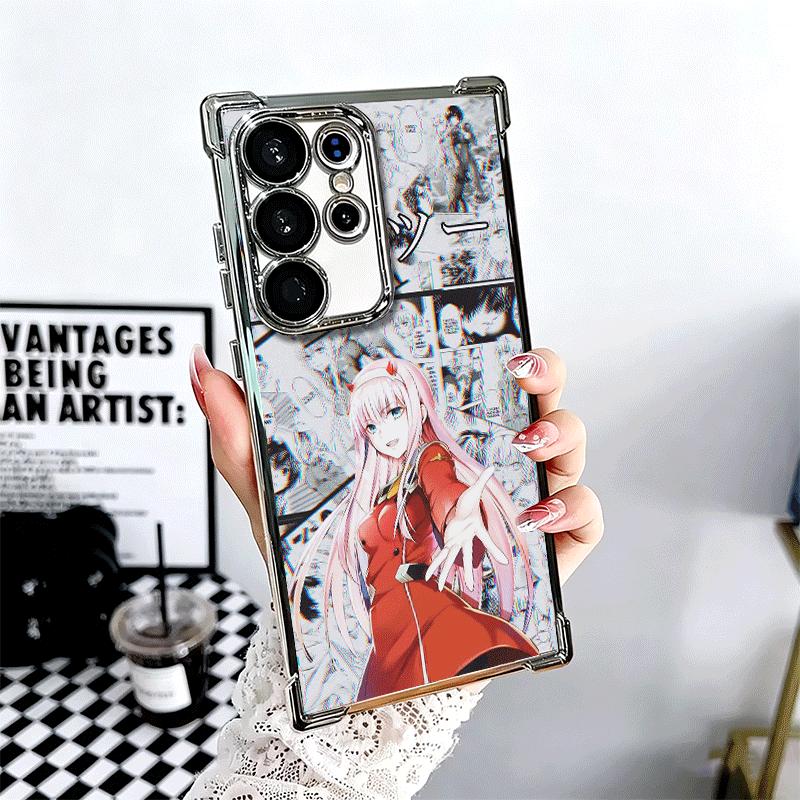 Darling Zero Two 02 Anime Plating Phone Case For Samsung Galaxy S24 S25 FE S26 Edge S23 Ultra S22 S21 Plus S20 Anti-Fall Airabag