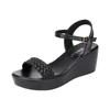 6cm Small Size 32-43 Comfortable Knit Leather Sandals Women's Platform Shoes 2025 Summer Med Heels Wedges Sandals for Office Mom