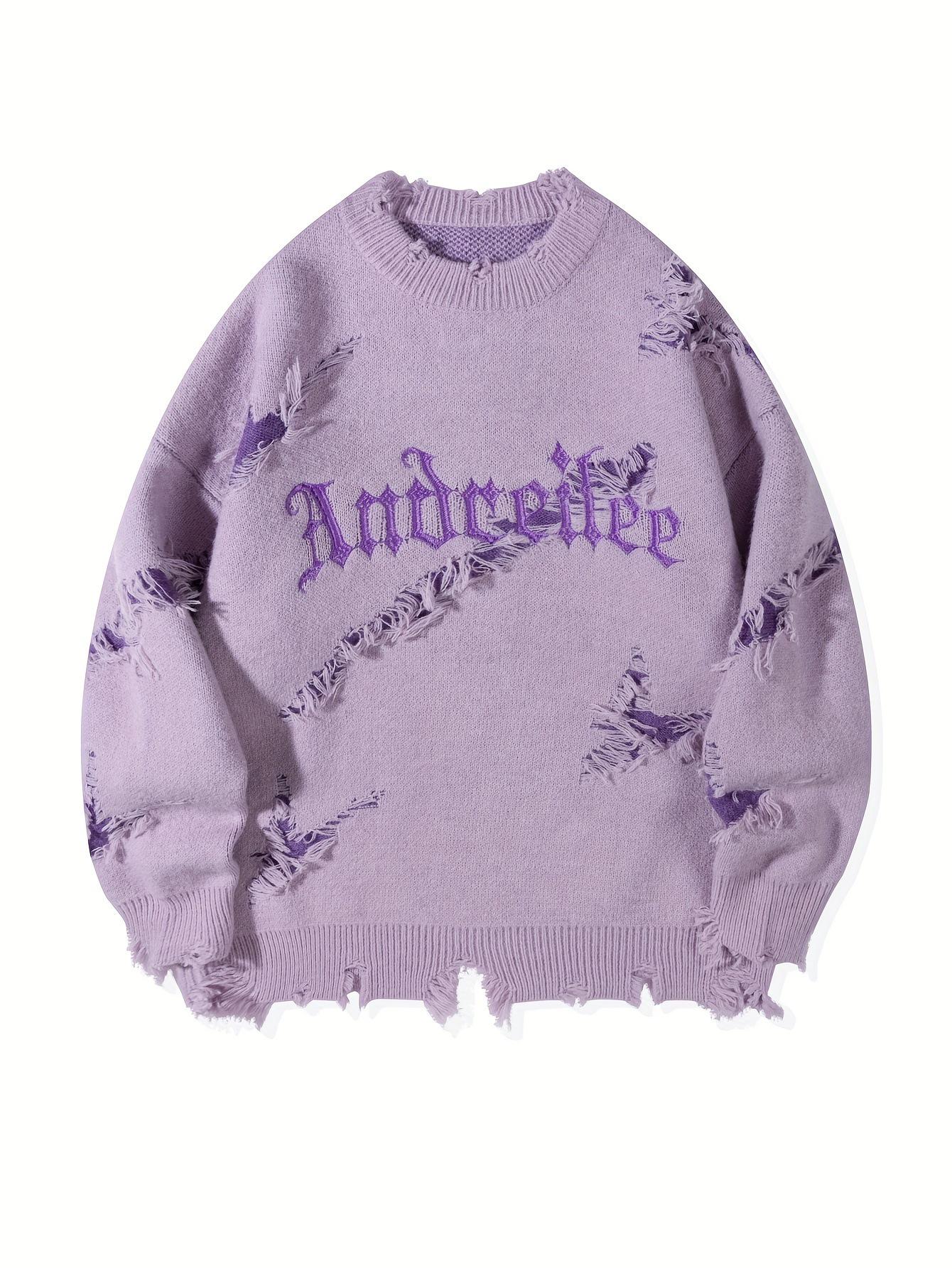 

Мужской свитер YWFG в стиле ретро с необработанным краем и буквенным принтом — осень/зима 2024 г., свободный крой, универсальный, круглая горловина, длинный трикотаж, унисекс. XL