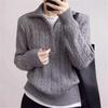 Korean Style Women's Retro Cable Knit Zipper Pullover Sweater