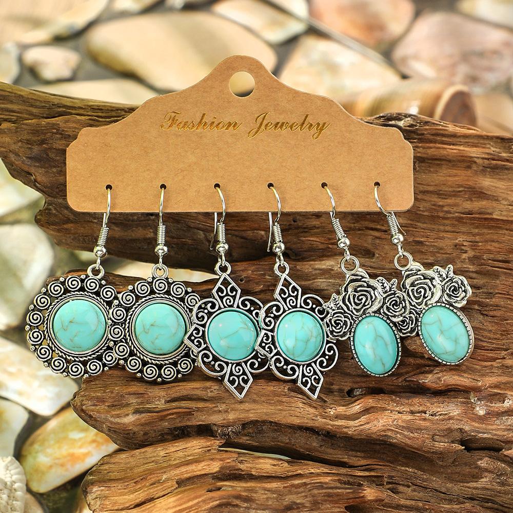 

12 пар этнических висячих серег с бирюзой, бохо, классные, для вечеринки, повседневные, изящные, шикарные, легко сочетающиеся