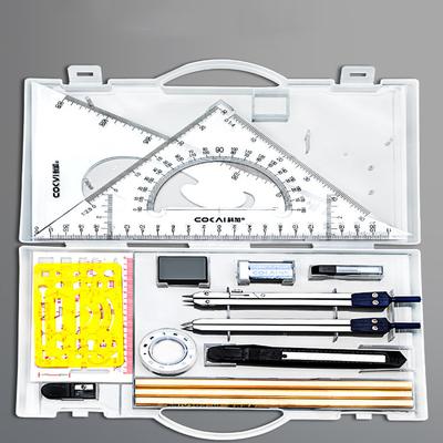 Maschinenbau-Zeichnungs- und Zeichenwerkzeug-Set, Industrie-Design-Toolkit mit Bleistiftspitzer, Kunstmesser, Linealen, Kompass, Zeichenvorlage