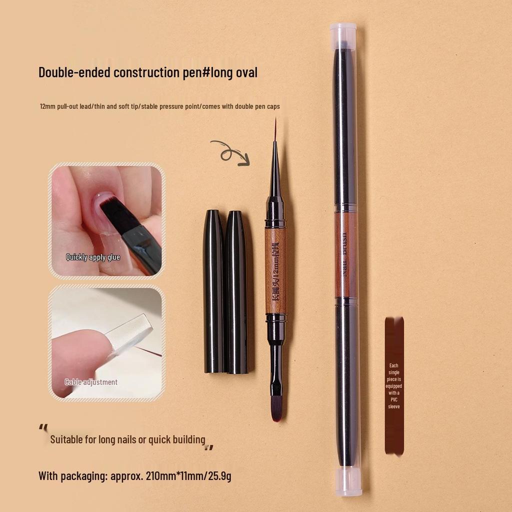 Dual-Ended Nail Art Brush: Multi-Purpose Liner & Round Head Builder with Japanese Base Coat.