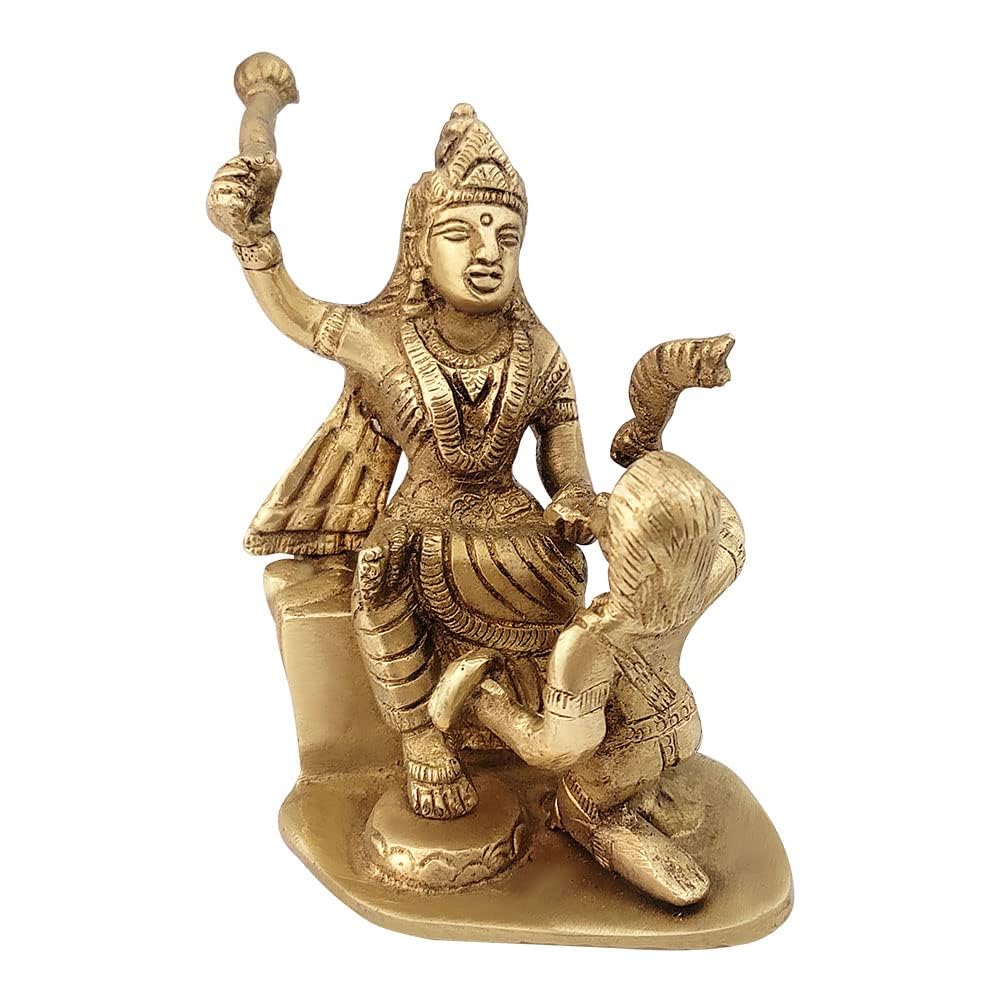 Ashtadhatu Mix Brass Made Shree Baglamukhi Mata Puja Idol, Gold Murti - 14 Cm
