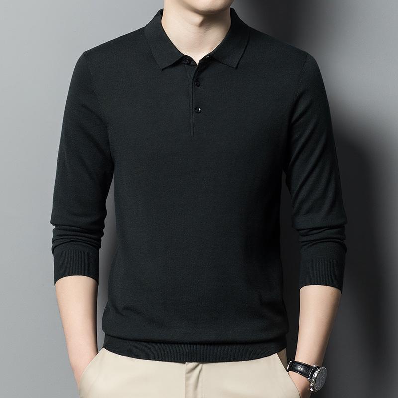 2024 Men New Polo Shirt Men Cashmere Knitted Pullover Male Solid Color Sweater Autumn Winter Male Casual Business Office Jacket
