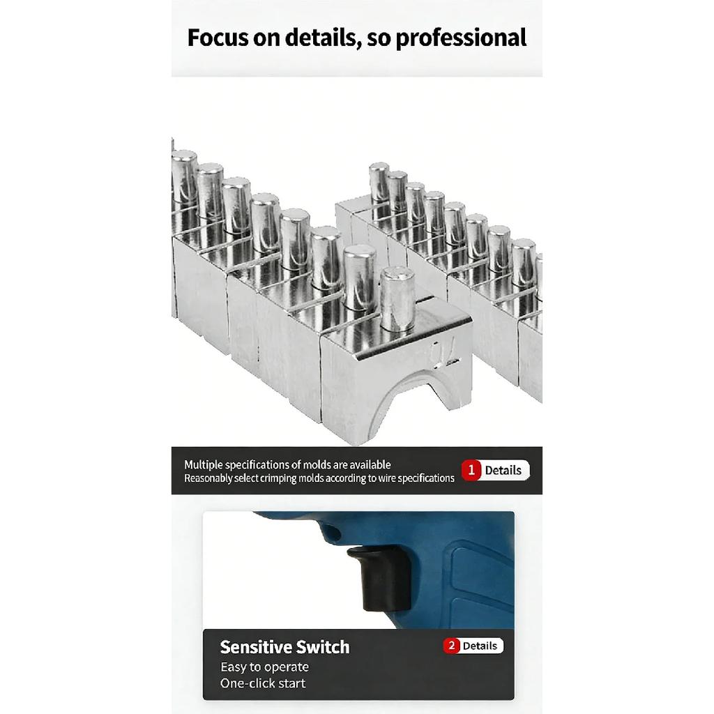 Protable Hydraulic Electric Crimping Tool with 8 Dies Rechargeable Lithium Battery Crimping Pliers 4-70mm² Electric Crimp Plier