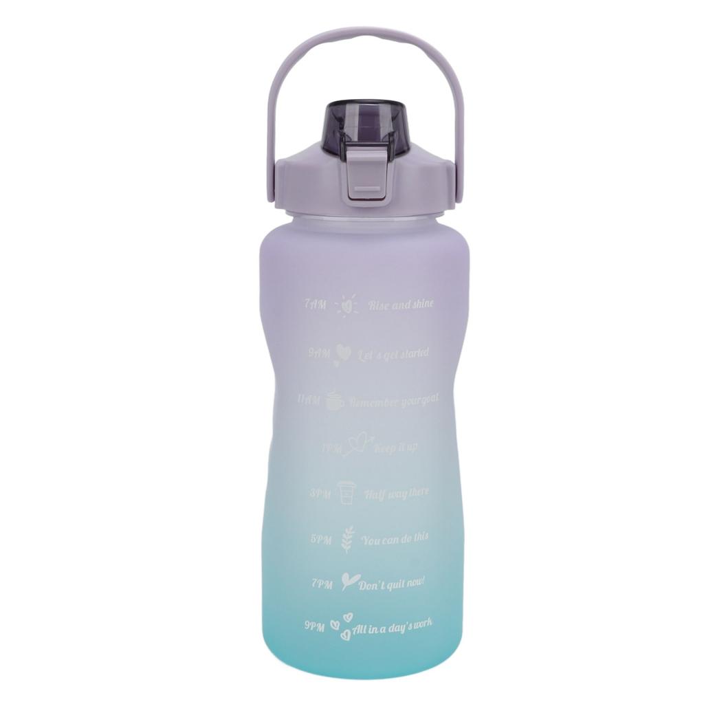 Sports Water Bottle 2000ml Gradient Frosted Bicycle Water Bottle with Handle Straw Silicone Hose Water Bottle for Running Purple Cover Gradient