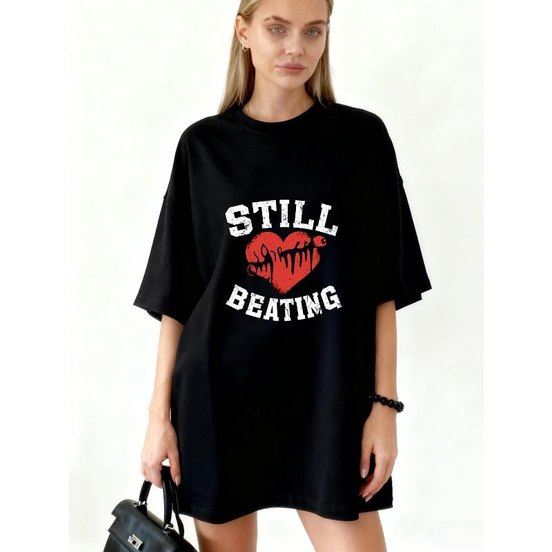 

Oversized T Shirt Black Still Beating Heart Print Graphic Tee For Casual Wear And Street Style XXXXL чорний