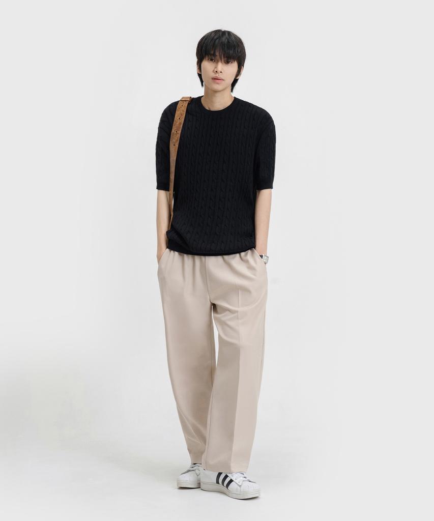 LEMAIN SECOND Oversized Washable Crew Neck Cable Short Sleeve Knit_5 Colors