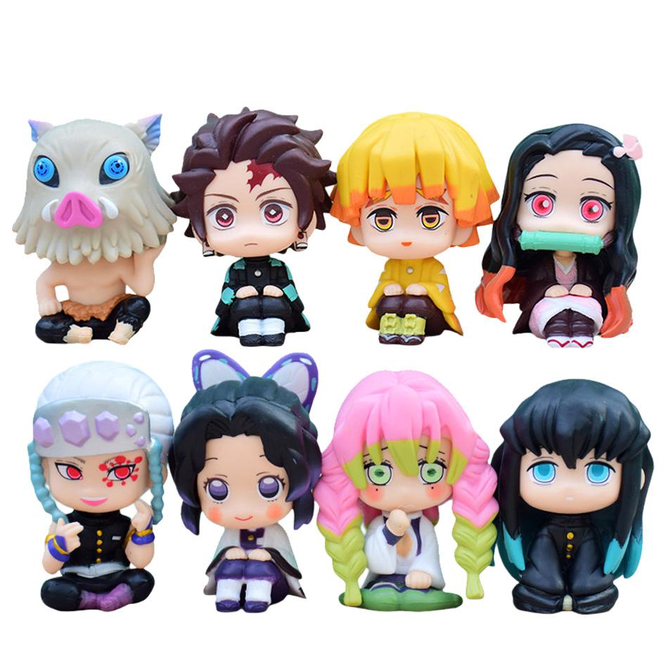 

Figurine Plaything Anime Kimetsu No Yaiba Q Version Sitting Tanjiro Nidouzi Inosuke Zenizu Pvd Figurine Model Doll Gifts
