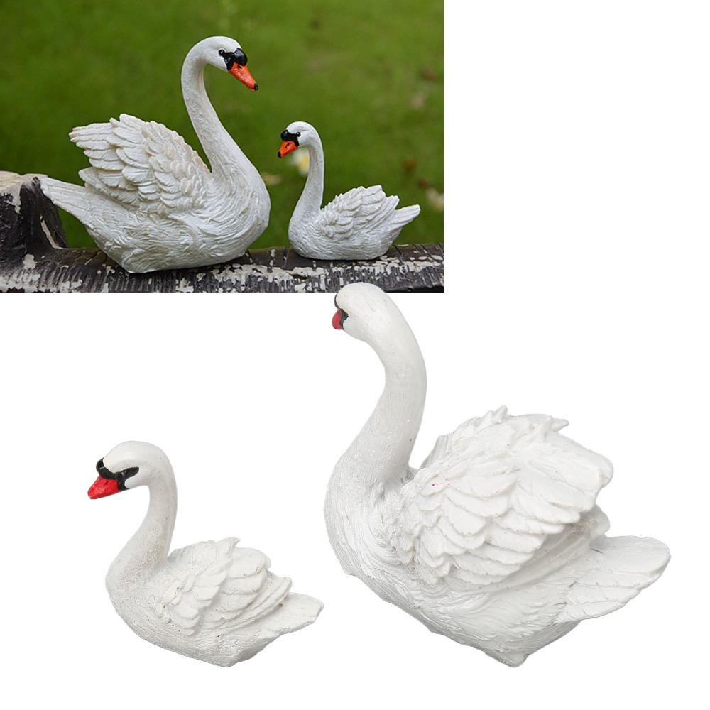 2pcs Resin Swan Couple Figurines Small Swan Decorations Resin Swan Ornaments Garden Pond Use