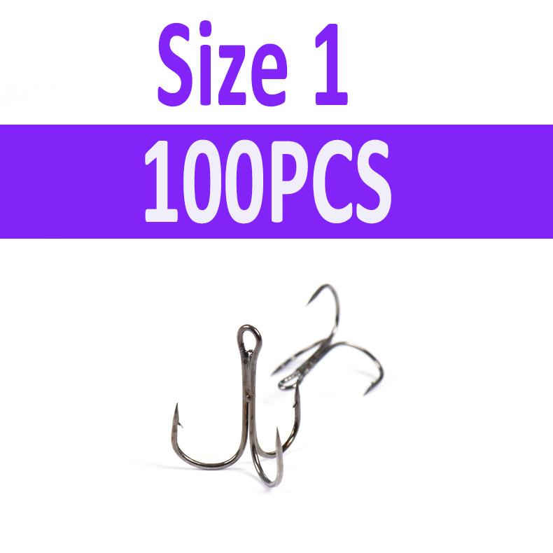 100pcs Multiple Size Treble Hooks Fishing Hook for Lures Size 12 10 8 6 4 2 1 1/0 2/0 3/0 4/0 5/0 Black Color [YG0001]