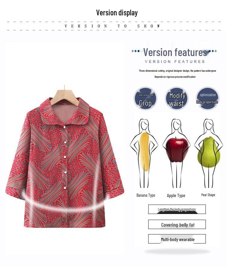Summer Shirts for Middle-Aged & Elderly Women: Three-Quarter Sleeve Blouses & Printed Cardigans for 60-70 Year-Olds