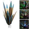 2Pcs Hand Painted Metal Agave Garden Ornaments Multi-Color LED Solar Light Blue Aloe Lawn Stakes Country Tequila Garden Ornament