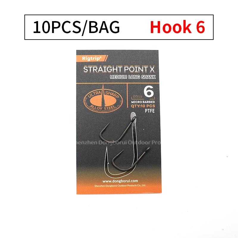 10pcs Carp Fishing Hook Straight Point X Medium Long Shank Size 2 4 6 PTFE Coating-Super Slide For Both Bottom Bait,Wafter And Pop-up Presentations