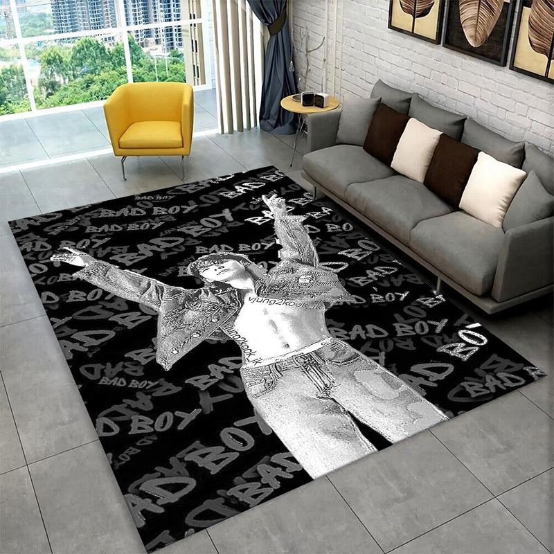 Kpop B-BTS Jeon Jung Kook JK Teppich für Spielzimmer Schlafzimmer Wohnzimmer Sofa Heimdekoration, Kinderteppich rutschfeste Bodenmatte Geschenk