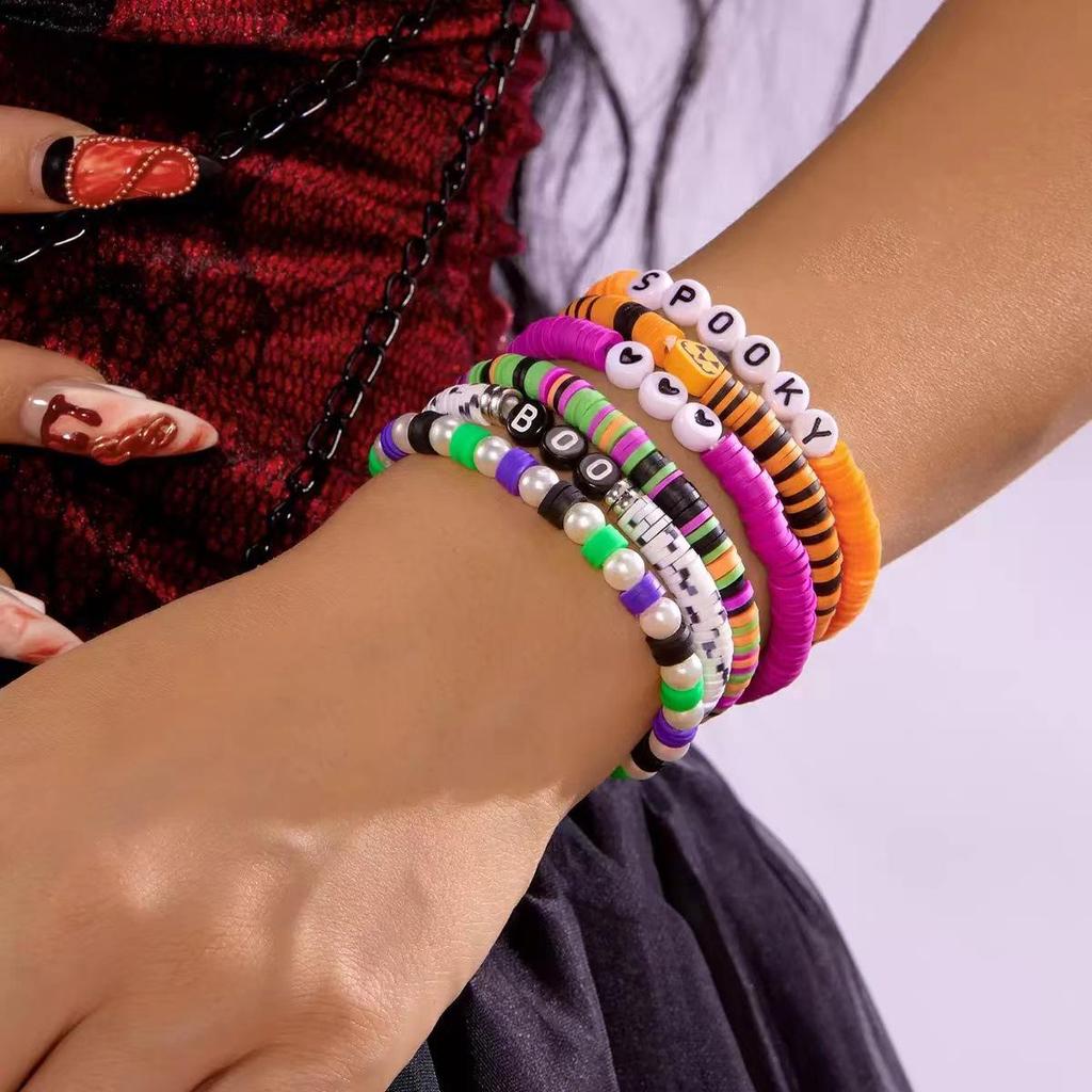 Ensemble de Bracelets Européens Halloween Fantôme Chauve-souris Perles Cristal
