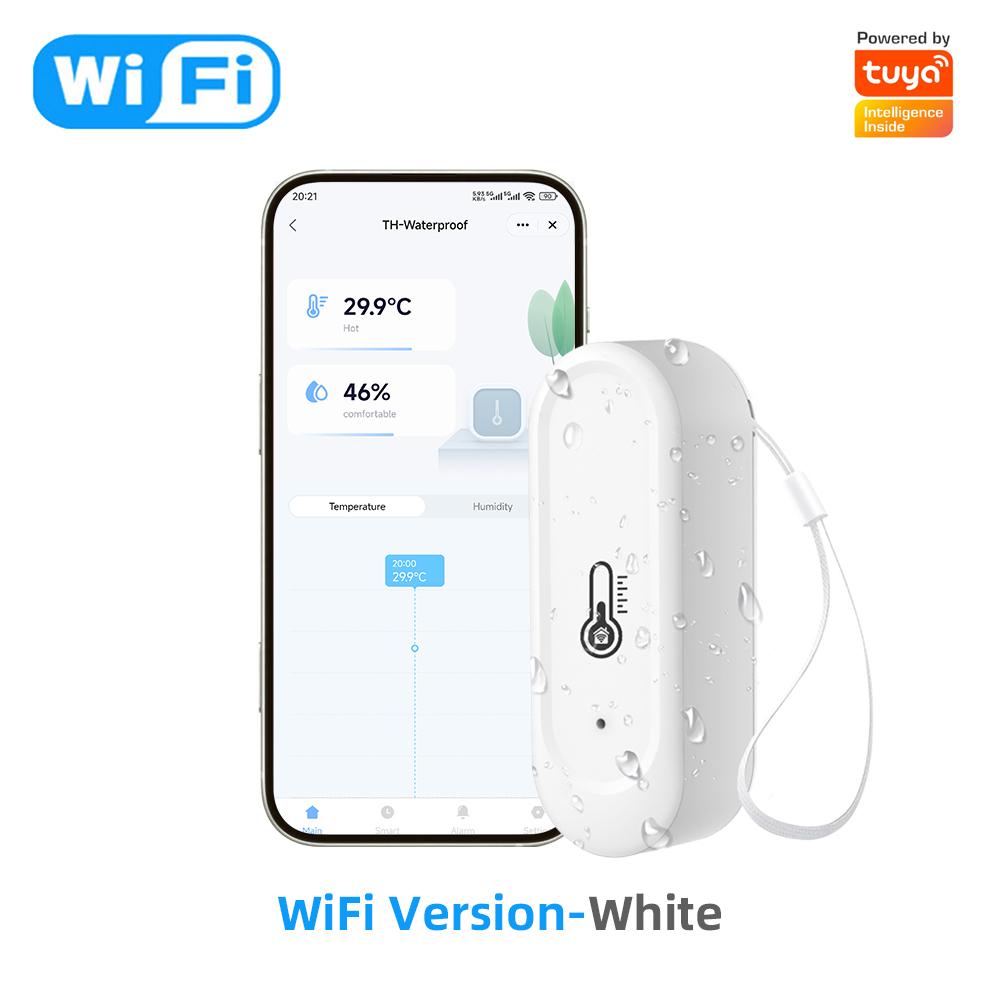 

Tuya Smart Temperature And Humidity Sensor WiFi/Zigbee IP65 Waterproof Indoor Outdoor Dual-use Compatible With Alexa Google Home White WiFi