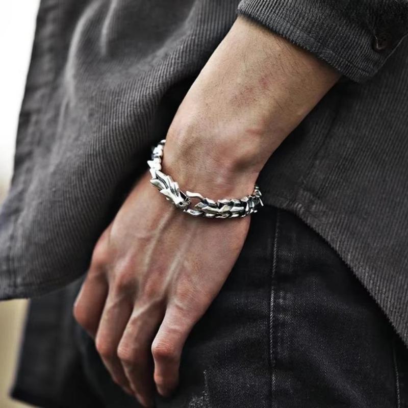 Bracelet Manchette Viking Dominateur Dragon Vintage Punk Hiphop 4 Couleurs Cadeau d'Anniversaire