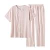 Women Cotton Thin Short Sleeve Long Pants Round Neck Casual Pajama Set Homewear