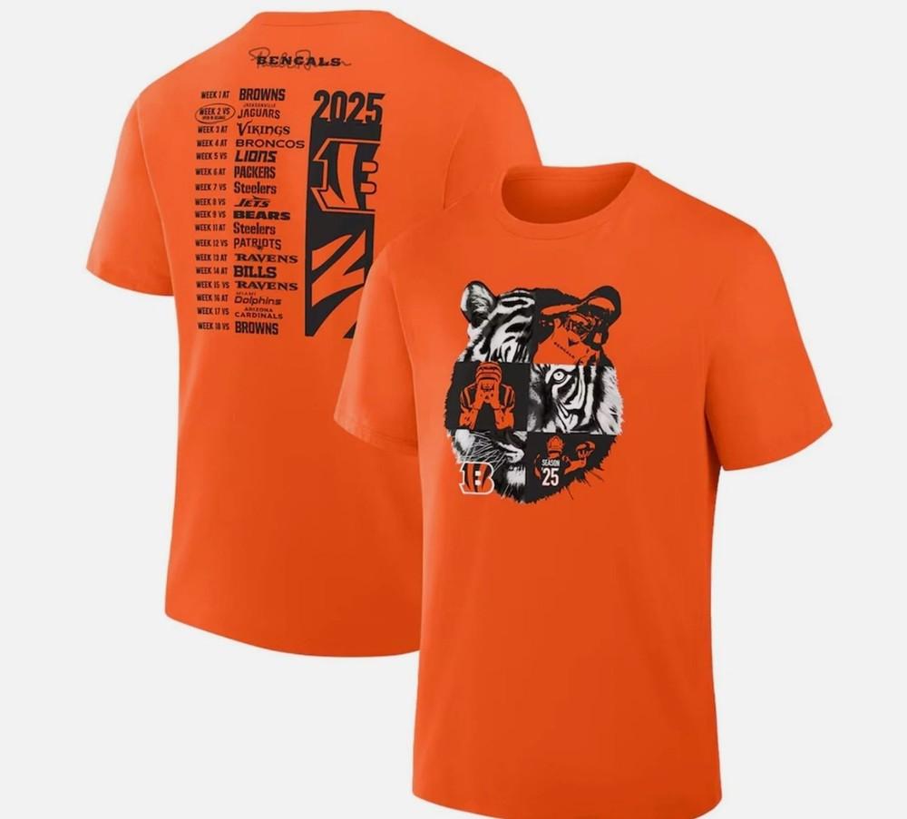 

Футболка с расписанием Цинциннати Бенгалс 2025 Все размеры S-345XL S