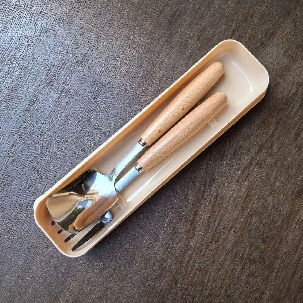 Stainless Steel Wooden Rice Soup Cake Fruit Fork Coffee Dessert Spoon for Family Dining
