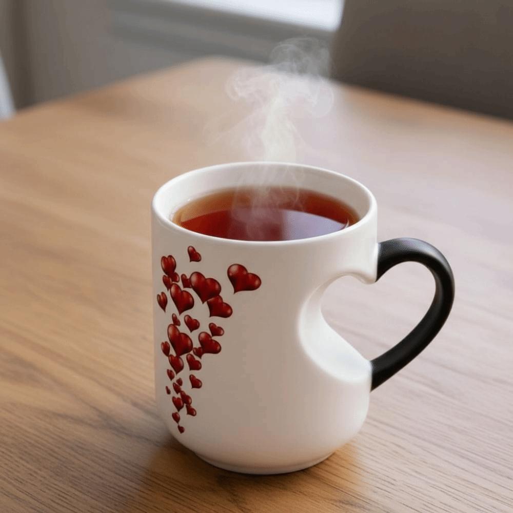 Heart Handle Design Heart-Shaped Mug Ceramic Material Thermochromic Mug  Couples Gift