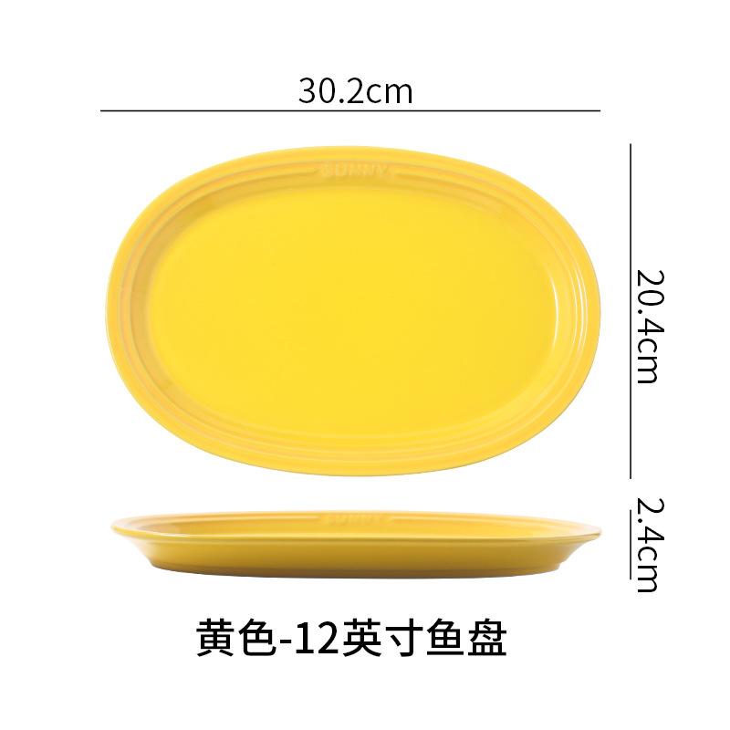 Ceramic Plate Creative Colorful Gradual Change Ceramic Fish Plate Hotel Restaurant Home Dish Plate Oval Steamed Fish Plate