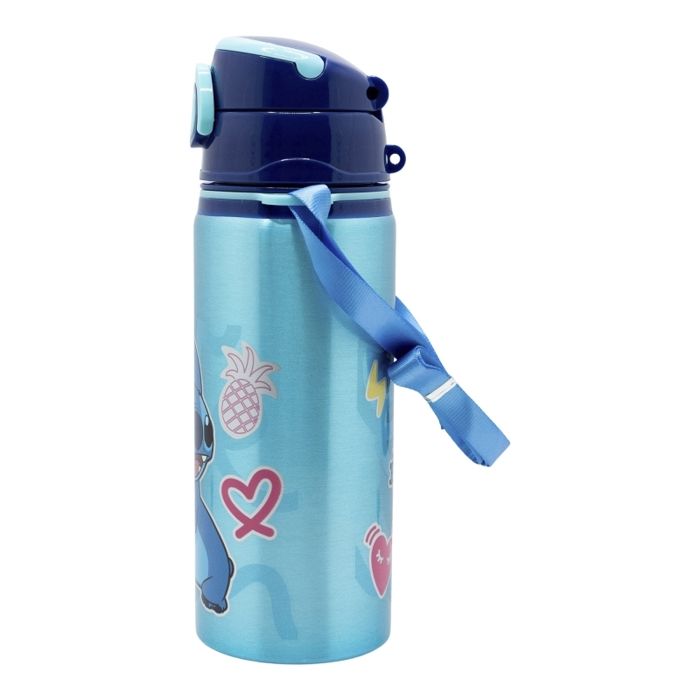 Bouteille d'eau - Disney - Stitch - Aluminium 730 ml - Paille intégrée - Sangle de transport