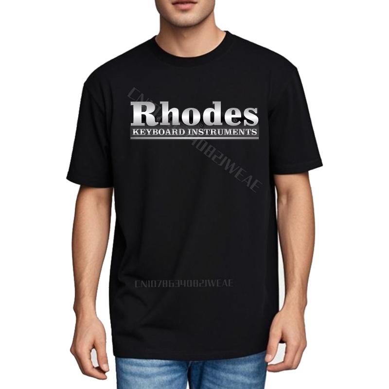Rock T-Shirt Bequemes Freizeit-T-Shirt Rhodes Keyboard Instrument Unisex Auf Schwarz Rundhals Klassisches T-Shirt Cooles Minimalistisches T-Shirt Rundhals