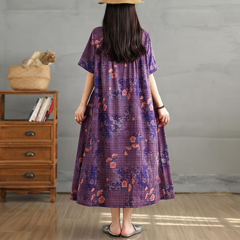 DIMANAF 2025 Women Plus Size Spring Summer Dress Casual Floral Dress Basic Vintage Loose Long Dress Maxi 9313