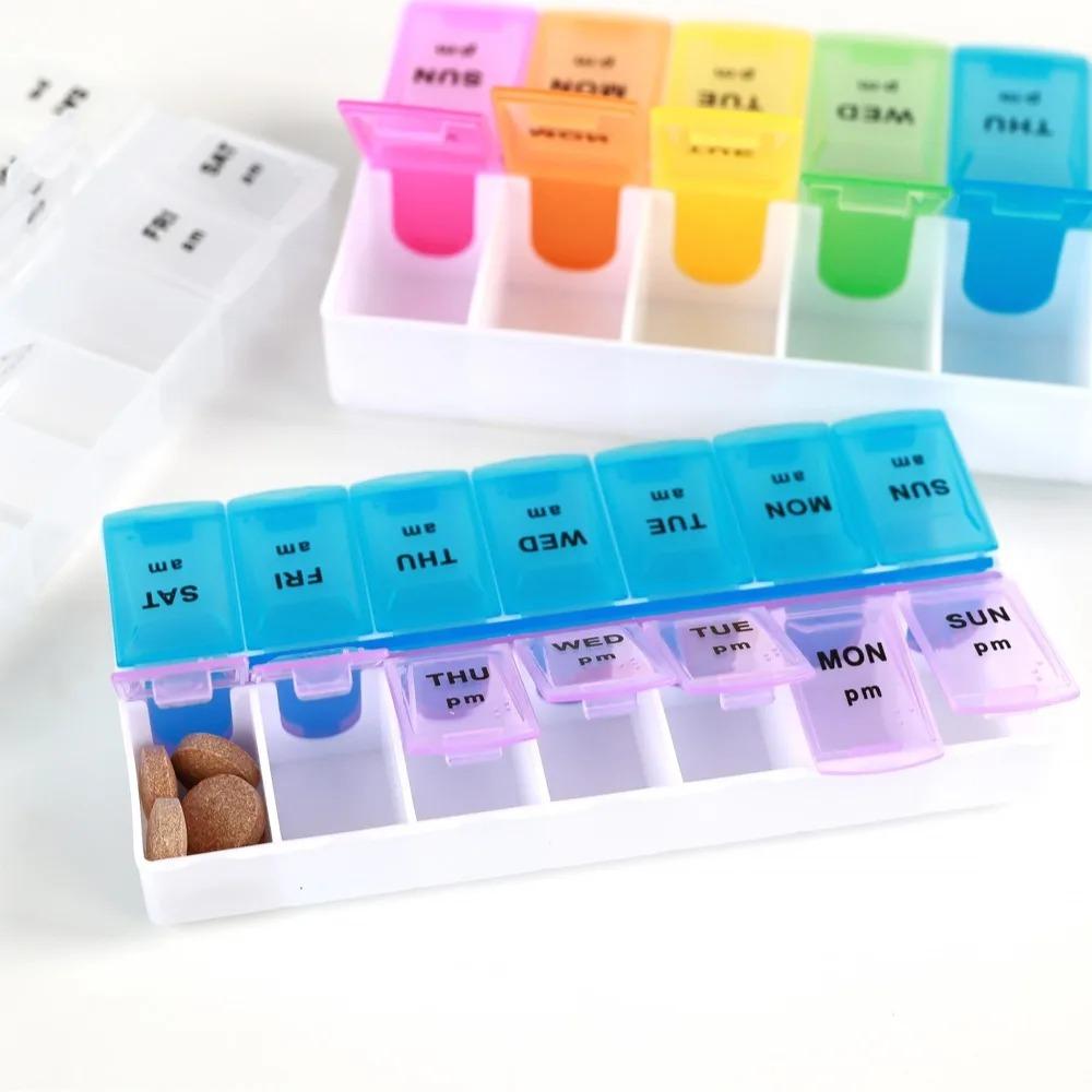 New Hot Premuim Portable Large Weekly Pill Box Organizer Cases 7 Day 14 Grids Storage for Medicine Vitamin Supplements Fish Oils