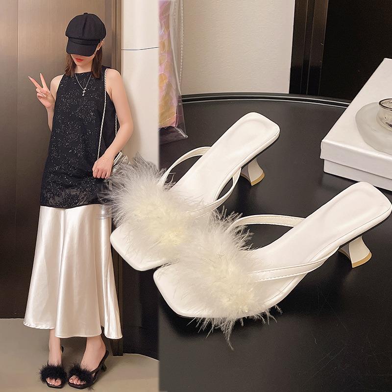 Mao Mao cool slippers women's summer wear new thin heels square head gentle sexy high heels with skirt