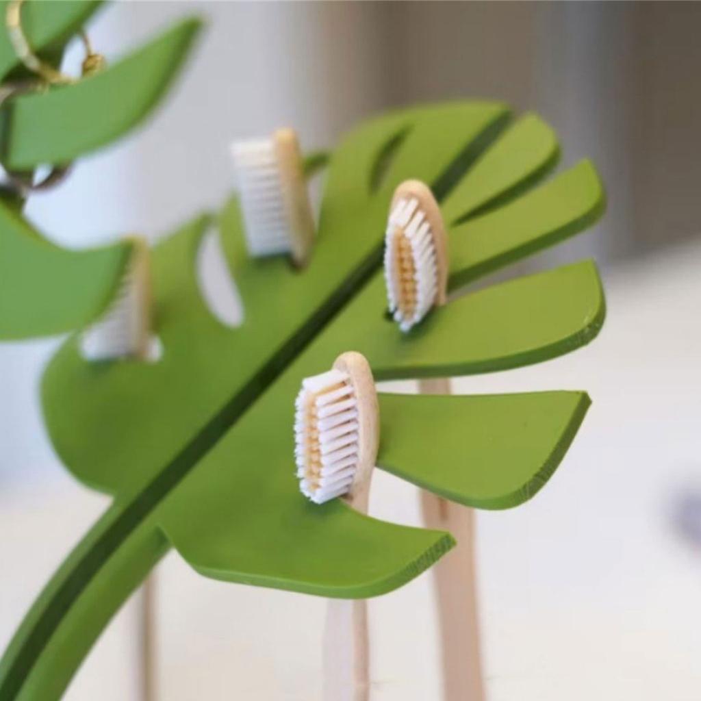 Bathroom Organizer with Monstera Design Self Adhesive Toothbrush Holder and Mirror Mounted for Accessories