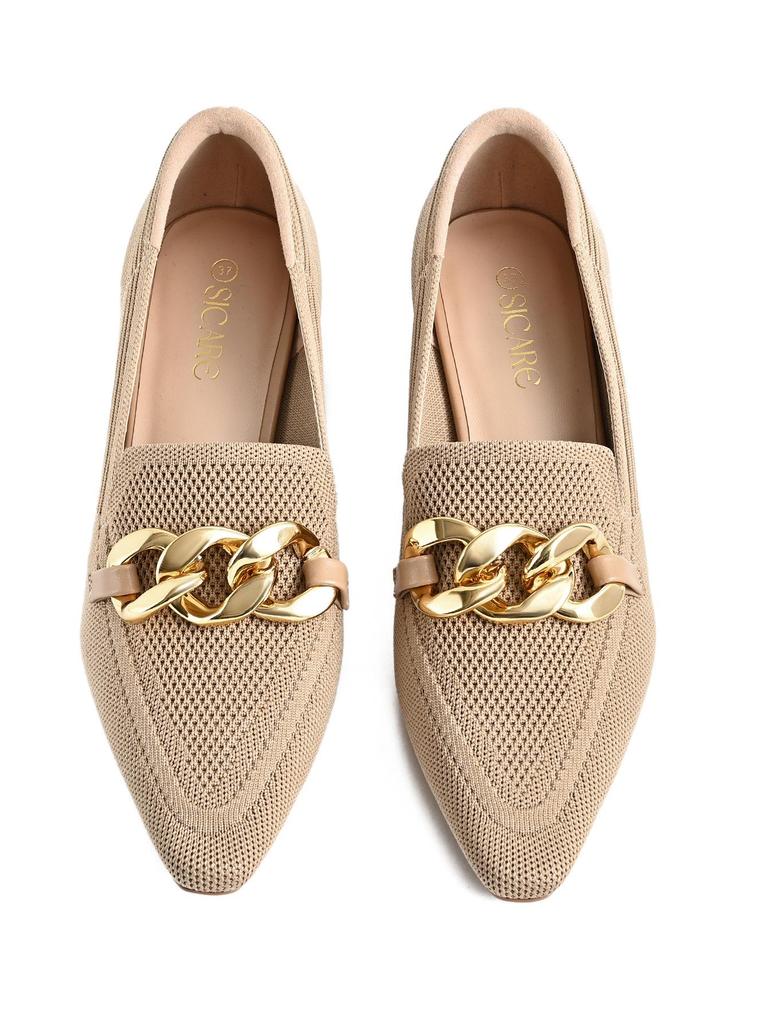 2026 European Style Flyknit Slip-on Loafers with Metal Decoration and Chunky Pointed Toe Heel