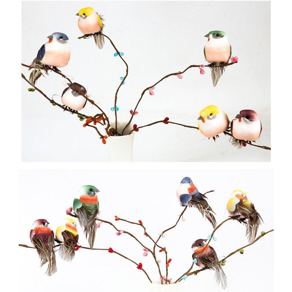 6PCS Mixed Color Artificial Birds DIY Accessories Faux Foam Animal  Garden Ornament