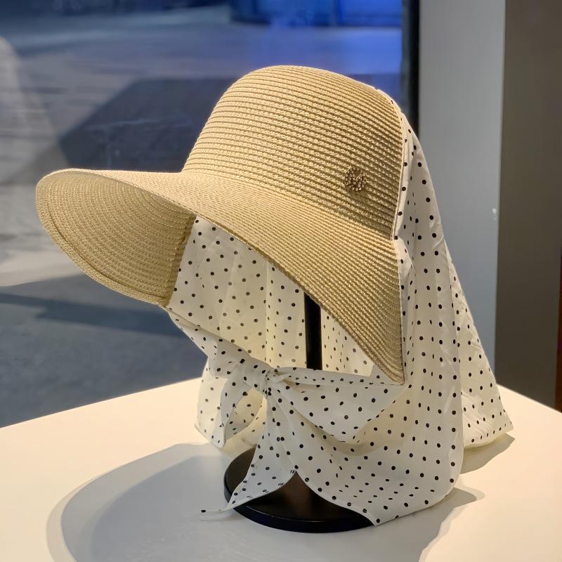 Summer New Bandana Sun Hat, Women Outdoor Beach Straw Hat, Trendy UV Protection Travel Cap