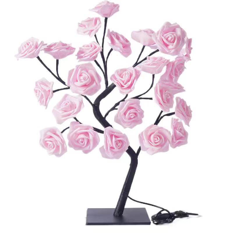 USB LED Cherry Blossom Crystal Tree Lamp for Room Decoration - Rose Flower Light with Colorful Simulated Lights
