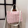 Corduroy Strawberry Print Tote Bag Women Large Capacity Shoulder Bag With Multiple Pocket Adjustable Strap Commut Casual Handbag