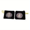 2pcs Saint Benedict Color Print Black Velet Zipper Rope Rosary Necklace Storage Bag