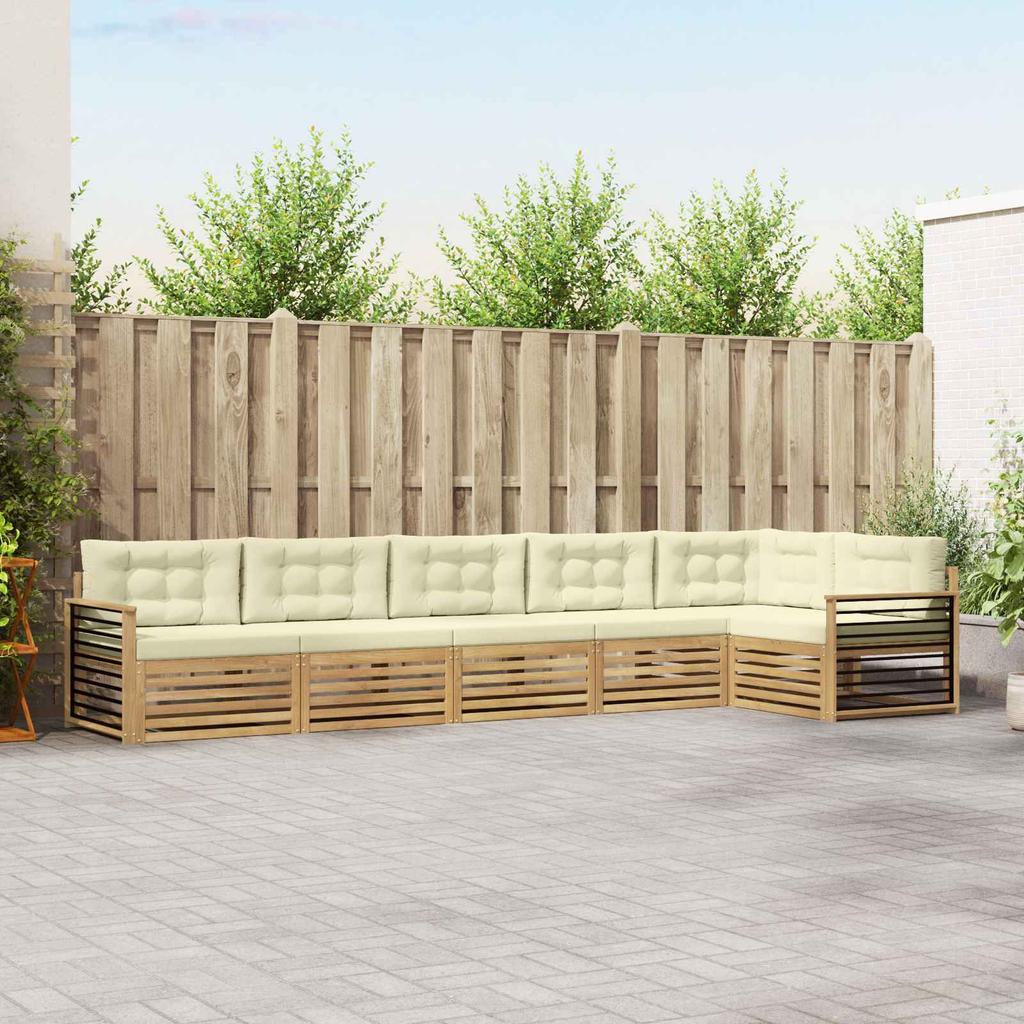 Outdoor Sofa Set with Cushions 6 Pcs White and Cream Polyester