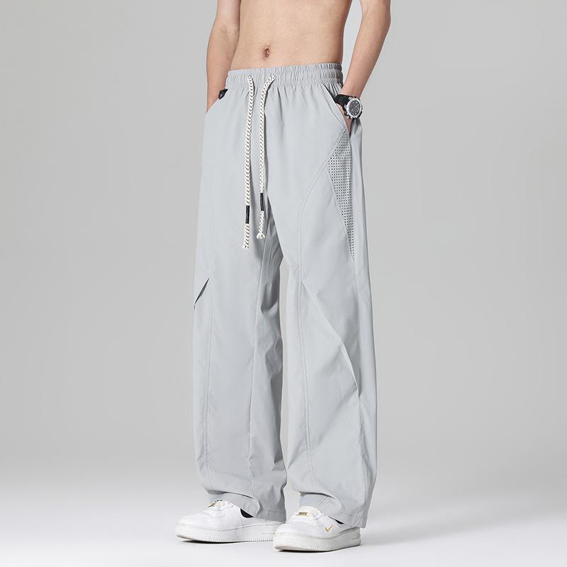 Outdoor mesh breathable sports overalls men's summer thin loose design straight wide-leg casual long pants