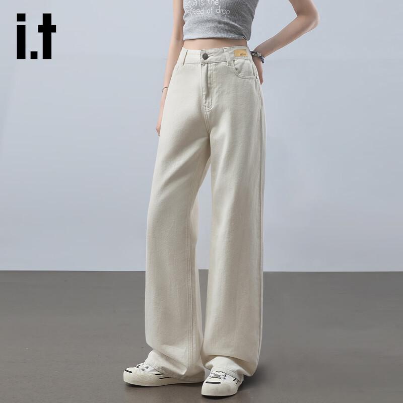 izzueit Women's High-Waist Wide-Leg Off-White Denim Jeans