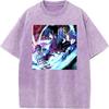 Tomioka Giyuu Akaza Anime Clothing Demon Slayer Cotton Tee Men Women Retro Washed T-shirts Casual T Shirt Harajuku Male Tshirt