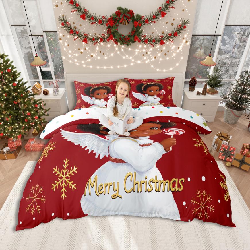 Homewish Black Angle Girls Duvet Cover SetMerry Xmas Bedding SetHappy New Year Bed Set For Princess Teens
