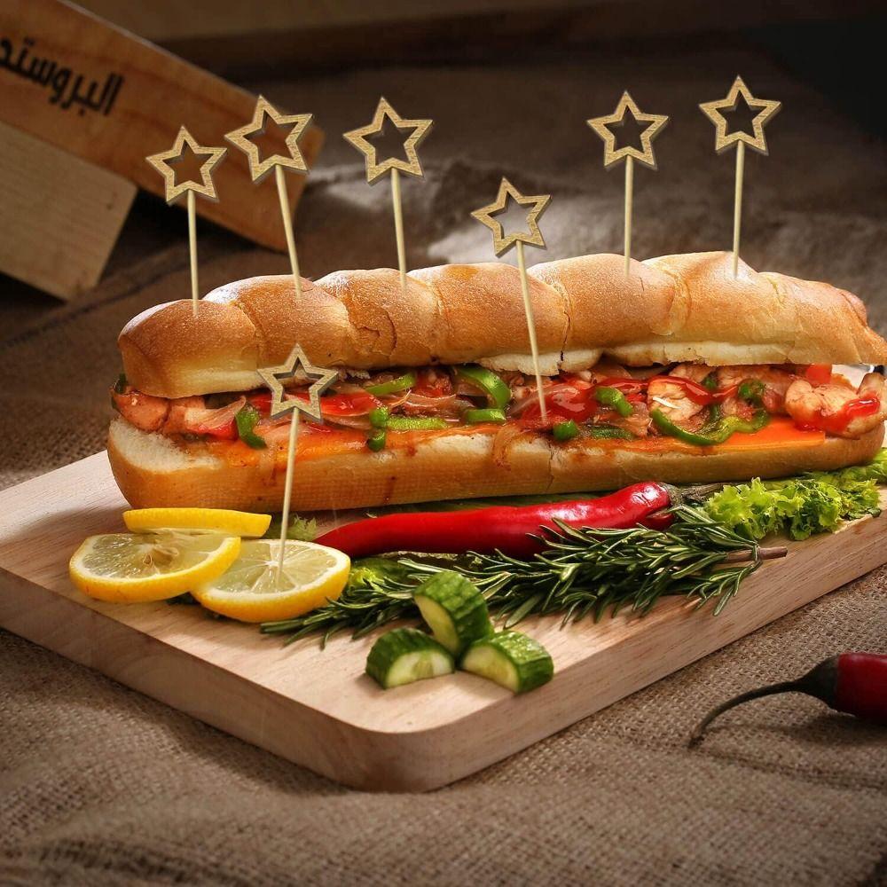 50 pcs Disposable Five Pointed Star Bamboo Skewers Bamboo Disposable Bamboo Fruit Skewers  Fruit