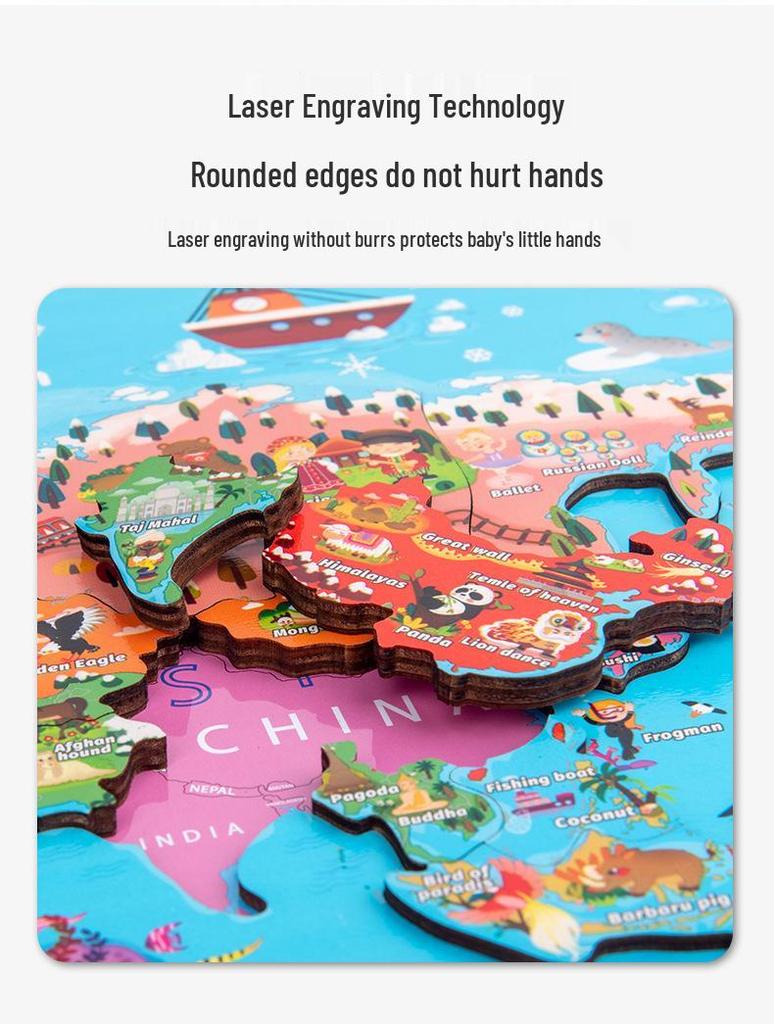 Cross-Border Children's Educational World Map Wooden Puzzle for Early Learning