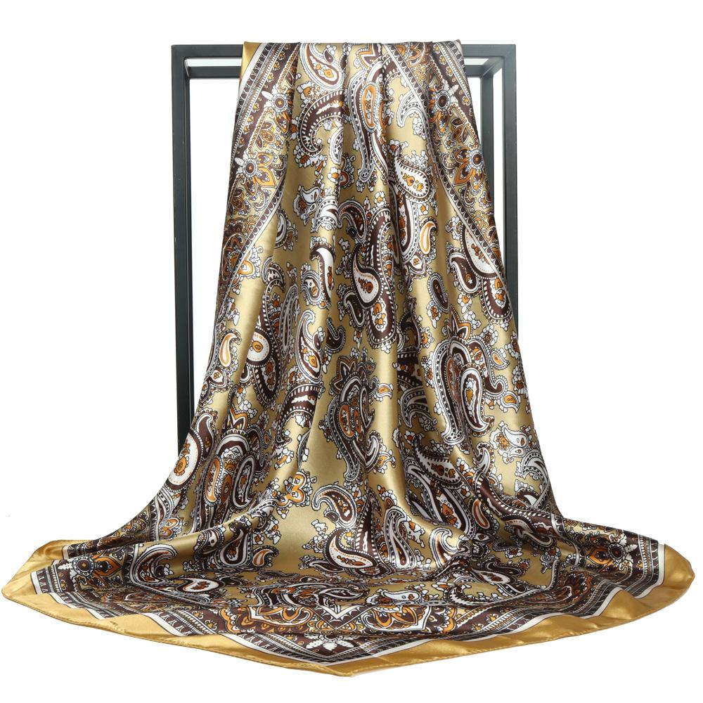 

Высококачественные роскошные шелковые шарфы, повязка на голову, шарфы, шейный шарф для женщин, шелковый шарф с цепочкой, женская декоративная шаль 90*90cm