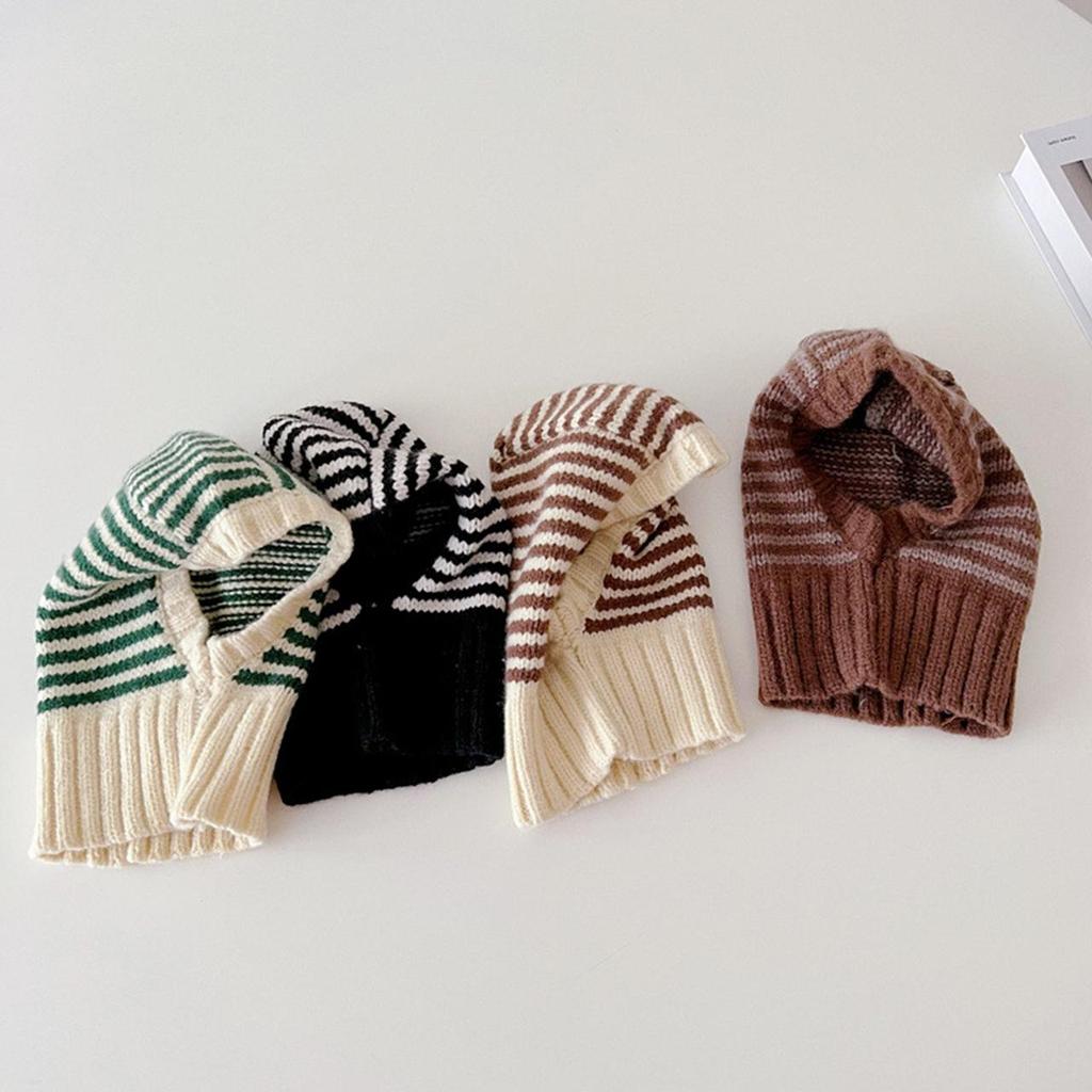 Winter Kids Scarf One-Piece Hat Fashion Striped Knit Ear Protection Hats Children Balaclava Headgear 1-6year Baby Hooded Beanie